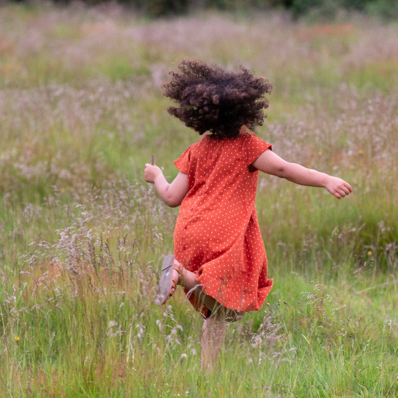 Red Polkadot Smocked Dress by Little Green Radicals