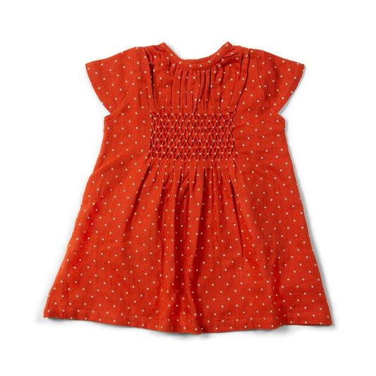 Red Polkadot Smocked Dress by Little Green Radicals