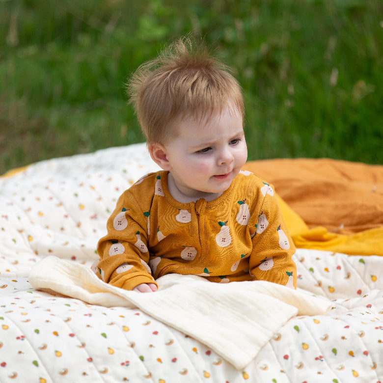Summer Pears Zip Babygrow by Little Green Radicals