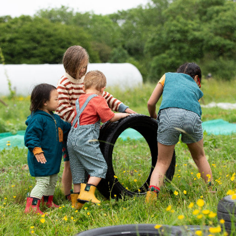 Navy Striped Dungaree Shorts by Little Green Radicals