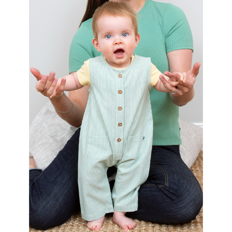 Sage Green Ticking Dungarees by Kite Clothing