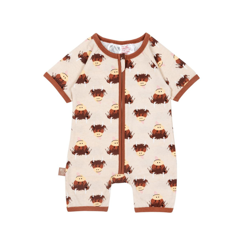 Neutral Highland Cow Summer Romper by Blade & Rose