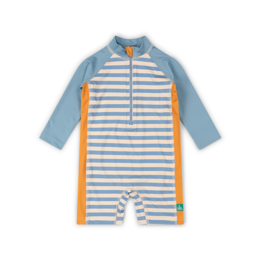 Hazy Blue Striped Recycled Sunsuit by Little Green Radicles