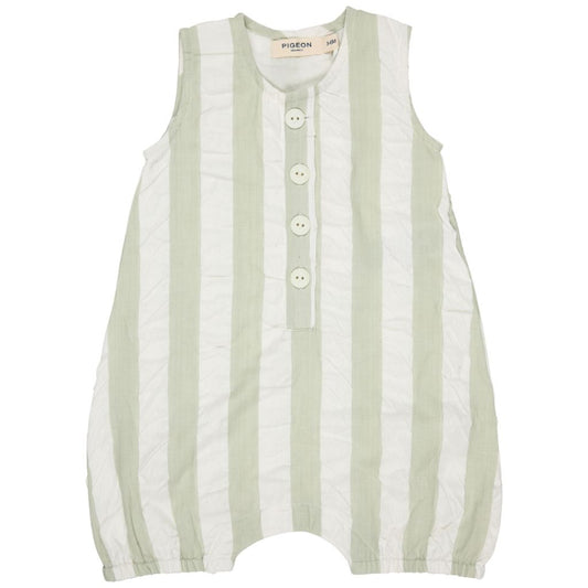 Striped sleeveless top with buttons on a white background
