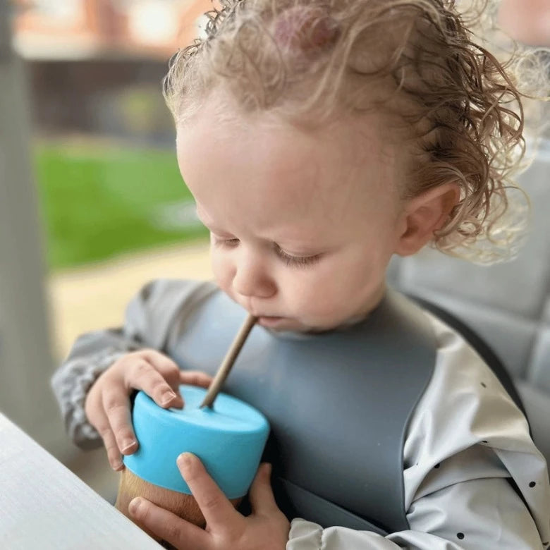 Blue Bamboo Cup With Two Straws by Eco Rascals