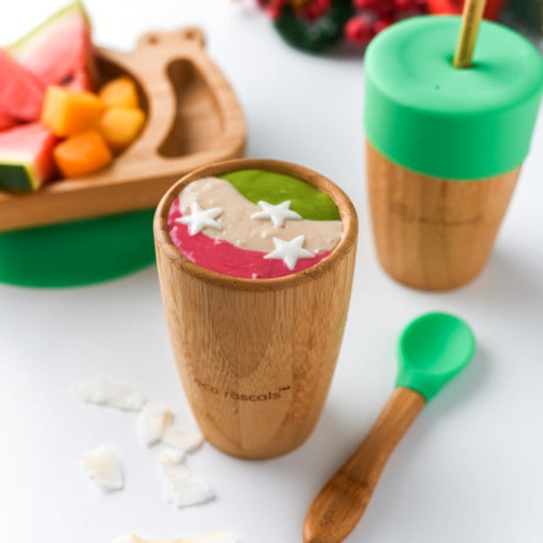 Green Bamboo Cup With Two Straws by Eco Rascals