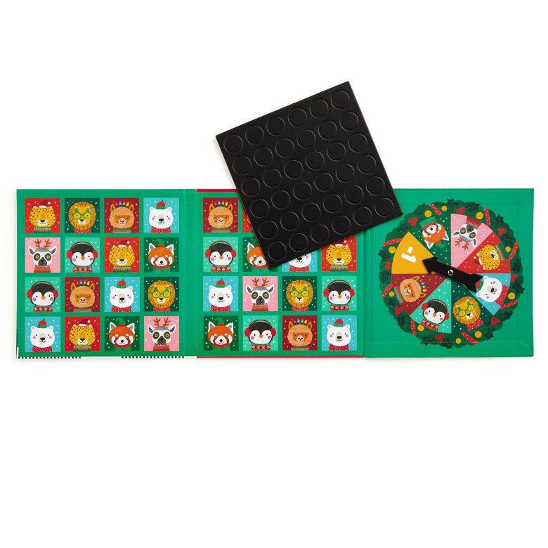 Calendar with animal-themed designs and a black square object on a white background