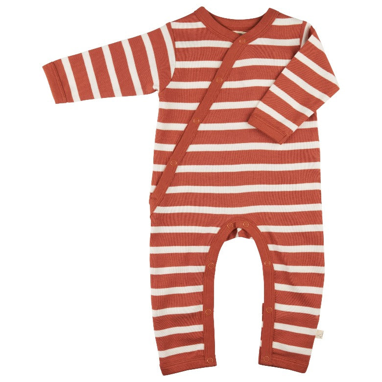 Rust Orange Breton Stripe Kimono Romper by Pigeon Organics