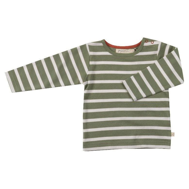 Green Breton Stipe Long Sleeve Top by Pigeon Organics