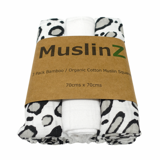 MuslinZ 3 Pack Bamboo/Organic Cotton Muslin  Squares – Leopard Print