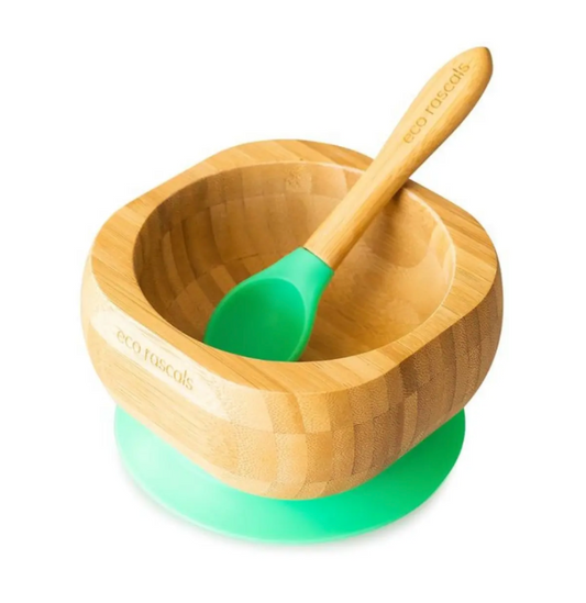 Bamboo Suction Bowl and Spoon Set - Green by Eco Rascals