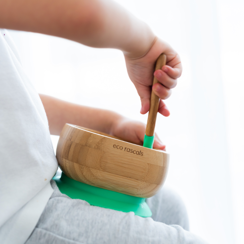 Bamboo Suction Bowl and Spoon Set - Green by Eco Rascals