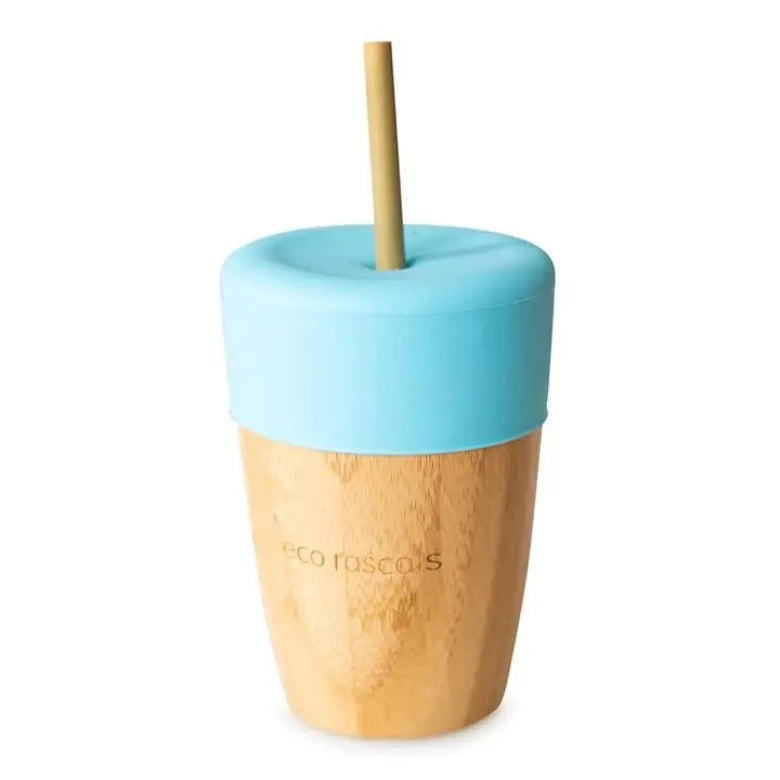 Blue Bamboo Cup With Two Straws by Eco Rascals